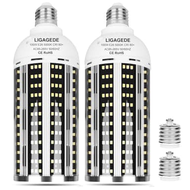 2 Pack 1000W Equivalent Led Corn Light Bulb, 10000 Lumen 5000K Daylight White 100W LED Corn Bulb, AC85-265V, E26/E39 Base LED Bulbs for Outdoor Indoor Warehouse Garage Basement Backyard Factory Barn