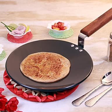 Wonderchef Hard Anodized Pure Grade Aluminum PFOA-Free Indian Cooking Roti Naan Paratha Tawa; Black; 28cm