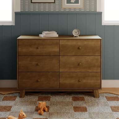 Babyletto Hudson Modern 6-Drawer Assembled Double Dresser in Natural Walnut, Greenguard Gold Certified