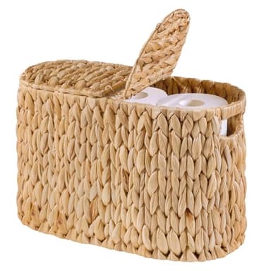ELONG HOME Toilet Paper Basket with Lid for 6 Rolls, Water Hyacinth Wicker Toilet Paper Storage Holder, Toilet Paper Storage for Bathroom