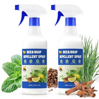 2 Pack 16 oz Bee and Wasp Repellent Spray for Patio, Natural Peppermint Oil Wasp Deterrent for Yellow Jackets, Hornets, Mud Wasps, Carpenter Bee Repellent Spray for Garden Porch Outdoor Safe to Use