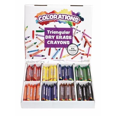 Colorations® Large Triangular Dry Erase Non-Roll Crayon Classpack, 8 Colors, 12 of each, Set of 96, Shape is Easier to hold & grip, Glide easily, Non Toxic Crayons, Kids Crayons, School Supplies