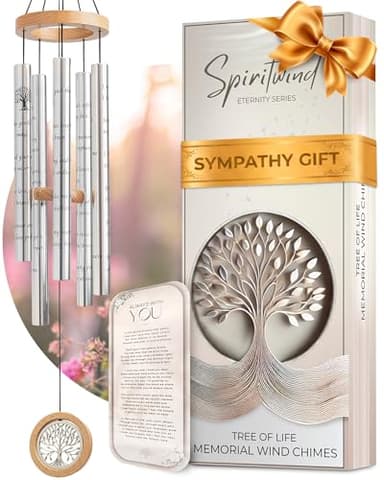 Tree of Life Memorial Wind Chimes for Loss of Loved One - Beautifully Packaged Memory Tree Windchimes in Memory of a Loved One - Sympathy Wind Chimes with Sympathy Card & Floral Keepsake (32" Size)