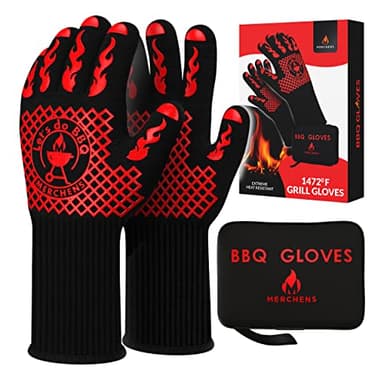 BBQ Grill & Oven Gloves 1472°F Heat Resistant – Fireproof, Non-Slip Silicone Mitts for Grilling, Smoking & Baking – Extra-Long Protection – Includes Storage Case & Luxury Gift Box | Pro Series