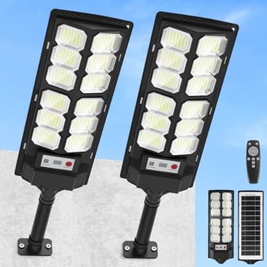 CNOIJUTS 2 Pack Solar Street Lights Outdoor Waterproof 6500K 13000LM LED Solar Flood Lights Dusk to Dawn Parking Lot Light with Motion Sensor and Remote Control for Commercial Area Lighting Yard