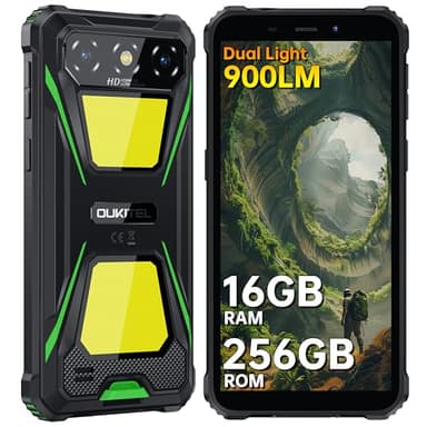 OUKITEL G5 Rugged Smartphone Unlocked -16GB+256GB/1TB Android Rugged Cellphones,6” HD Display 13MP+5MP,Dual Camping Light,6300mAh Battery IP68/IP69K Waterproof Phone Dual Sim/Face ID/Green 2025