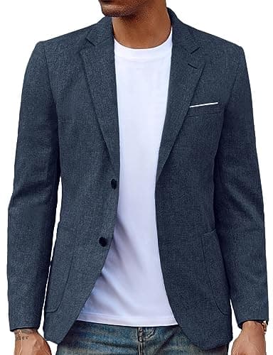 Mens Slim Fit 2 Button Blazer Notch Collar Suit Jacket Stretch Performance Sportcoat Navy