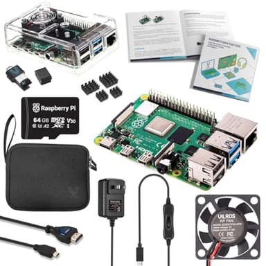 Vilros Raspberry Pi 4 Complete Starter Kit- Includes Raspberry Pi 4 Board, Fan Cooled Case, 64GB Preloaded Micro SD Card and More (4GB, Clear Transparent Case)
