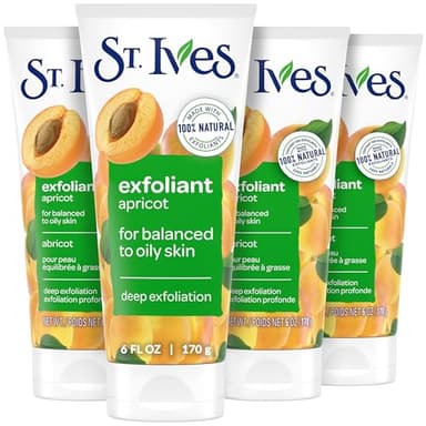 St. Ives Fresh Skin Apricot Face Scrub, Deep Exfoliator Skin Care for Clean, Glowing Skin, Oil-free Facial Scrub Made with 100% Natural Exfoliants, 6 oz, 4 Pack