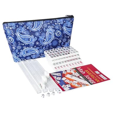 TIASUSAN Travel Mini American Mahjong Set, Mahjong Game Set with 166 White Tiles (0.8"), Complete Set with 4 Racks, and Thickened Blue Printed Mah-Jongg Tiles Bag, Portable Travel Mahjongg Set