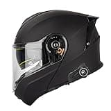 Modular Bluetooth Motorcycle Helmet - D.O.T. Approved, Lightweight Shell with Integrated Sunvisor, Bluetooth Intercom for 3 Riders - for Motorcycle Helmets Bluetooth Enthusiasts Matte Black Medium