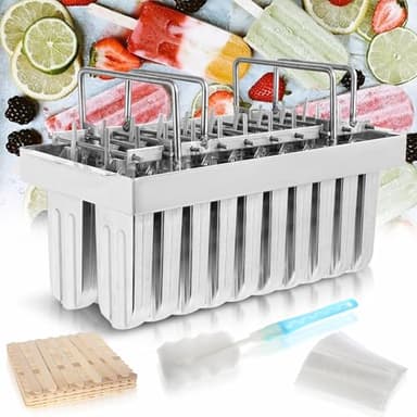 WICHEMI Commercial Popsicle Molds Stainless Steel Ice Pop Molds 20PCS Metal Ice Lolly Popsicle Mold Ice Cream Maker Mold Stick Holder with Lid Single Cup Capacity 85g