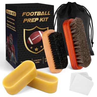 Luxiv 6Pcs Football Prep Kit, 6 in 1 Football Wax for Improved Tack Leather Football Conditioning Set for Enhanced Grip with Soft Horsehair Brush, Hard Hog Bristle Brush, 2 Waxes, Clean Cloth, Bag