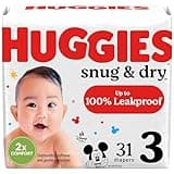 Huggies Size 3 Diapers, Snug & Dry Baby Diapers, Size 3 (16-28 lbs), 31 Count, Packaging May Vary