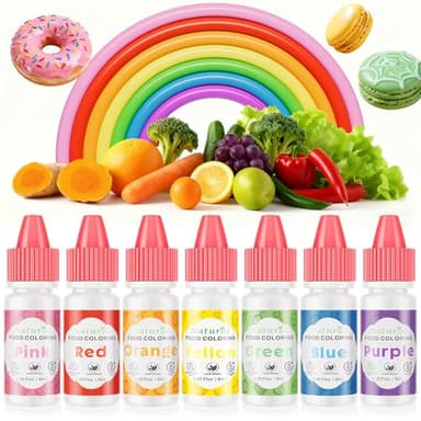 Natural Food Coloring, Cherrysea 7 Vibrant Liquid Colors for Baking, FD&C & Artificial Dye Free Formula for Cake Cookie Decorating, Buttercream, Frosting & Slime, 6ml Dropper Bottles