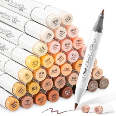 Ohuhu Skin Tone Alcohol Markers Brush Tip - 36 Portrait Skin Color Markers for Artist Adults Coloring Illustration - Fine and Brush Dual Tips - Honolulu B - Refillable - AP Certificated