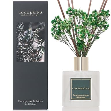 Cocorrína Reed Diffuser Sets- Eucalyptus & Moss Scented Diffuser with Sticks Home Fragrance Reed Diffuser for Bathroom Shelf Decor
