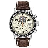 Citizen Men's Eco-Drive Weekender Brycen Chronograph Watch in Stainless Steel, Brown Leather strap, Ivory Dial (Model: CA0649-06X)