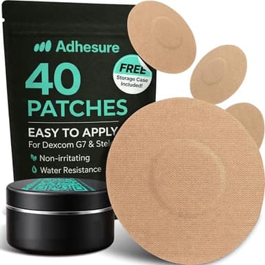 Adhesure Adhesive Patches for Dexcom G7 & Stelo CGM - Waterproof & Sweatproof Over Patches - Overpatches for Continuous Glucose Monitor Sensor Protection, Tan - 40 Patches