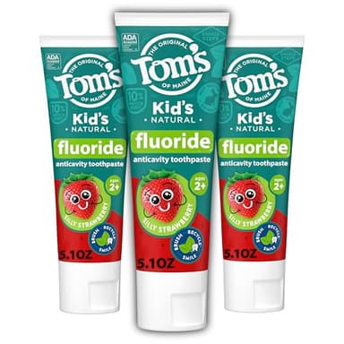 Tom's of Maine ADA Approved Fluoride Kids Toothpaste, Natural Toothpaste, Dye Free, No Artificial Preservatives, Silly Strawberry, 5.1 oz. 3-Pack (Packaging May Vary)