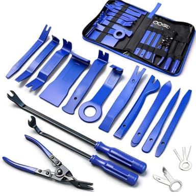 Poraxy 19Pcs Trim Removal Tool, Car Panel Dashboard Door Audio Trim Removal Tool Kit, Auto Clip Pliers Fastener Remover Set, Plastic Pry Tool, Automotive Upholstery Removal Kit