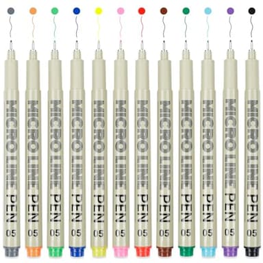 STANBLUE 12 Colored Micro Pens 05, Fineliner pens Waterproof Archival Ink Micro Pen Set, Drawing Art Pens for Illustrating, Journaling, Bible Zentangle Supplies