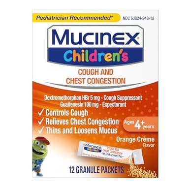 Mucinex Children's Chest Congestion Expectorant and Cough Suppressant Mini-Melts, Orange Cream, 12 Count (Packaging May Vary)