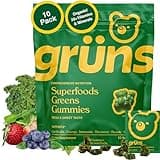 Gruns Adults Super Greens Gummies, Multivitamin Superfood Gummy Bears with Spirulina, Chlorella, Prebiotics & Fiber for Digestive Health, Adaptogens Supplement with 20 Vitamins & Minerals, 10 Count