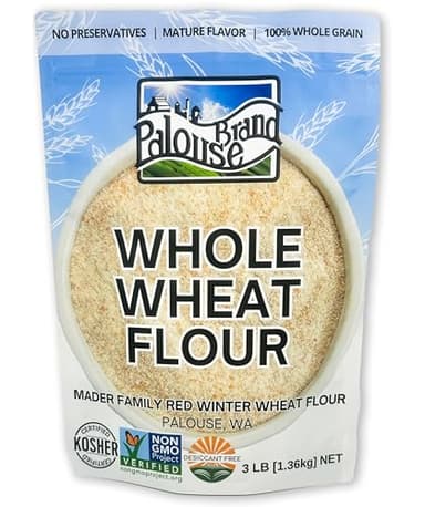Palouse Brand Certified Glyphosate Residue Free Whole Wheat Flour | 3 LBS | Non-GMO | Unbleached | Stone Ground | Certified Kosher Parve | USA Grown | Field Traced | Resealable Bag