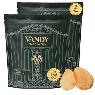 Vandy Crisps Potato Chips - Vegetable & Seed Oil Free Snacks - Gluten Free Potato Chip - Healthy Chips Made with Potatoes, Grass-Fed Beef Tallow, and Sea Salt - 2 Pack, 5 Ounce Each (Original)