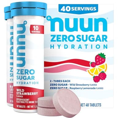 Nuun Zero Sugar Hydration Electrolyte Tablets - Magnesium, Calcium, Potassium, Chloride & Sodium, Light & Delicious Fruit Flavors, No Sugar, Gluten Free, Vegan, Mixed Berry 4 Pack (40 Servings Total)