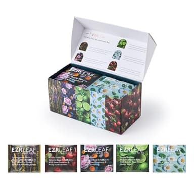 Decaf Herbal Tea Sampler – EZR Leaf 22ct Caffeine-Free Pyramid Bags, Assorted Fruit & Floral Blends with Lemon Verbena, Chamomile Mint, Dreamland, Roselle – Variety Tea Assotment Gift Set for Tea Lovers