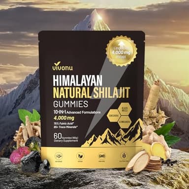 VivoNu Shilajit for Men & Women Gummies | 4000mg High Potency 10-in-1 Formula with Pure Himalayan Shilajit, Ashwagandha, and 75% Fulvic Acid | Sugar-Free Vegan, 85+ Trace Minerals