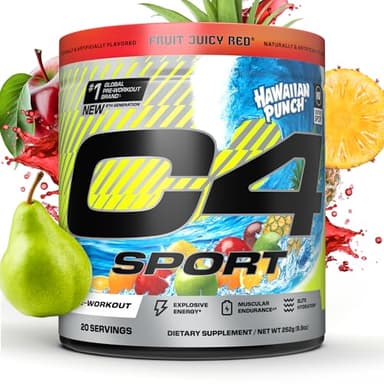 Cellucor C4 Sport Pre Workout Powder - NSF Certified for Sport - Elite Hydration - 200mg Caffeine + Creatine + Beta-Alanine - Electrolytes and Energy Supplement - Hawaiian Punch, 20 Servings