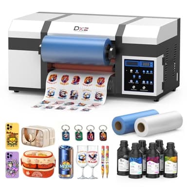 DXZ A3 UV DTF Printer with Laminator, Dual XP600 Print Heads, Auto Cleaning & White Ink Stirring - Upgraded All-in-One UV Sticker Printer for 300+ Materials, Including Glass, Metal, Wood, Tumblers