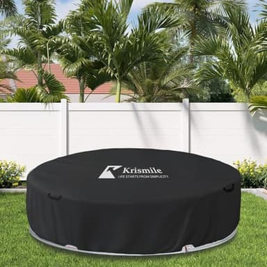 Krismile 10 ft Steel Round Stock Tank Pool Cover, Waterproof UV Resistant Full Coverage Stock Tank Pool Cover, Upgraded with Wire Rope & Winch Fixed Increase Stability(Only, Cover)