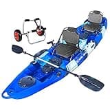 Reel Yaks Tandem Fishing Angler Kayak – 12.5ft Sit-On-Top Kayak for 2-3 People – 550 lbs Capacity – Stable W Hull for Ocean & Lakes - Great for Family & River Adventures – Includes Trolley