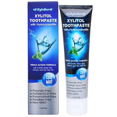 XyloBurst Hydroxyapatite Toothpaste with Xylitol - Fluoride-Free Hydroxyapatite Toothpaste, SLS-Free, Paraben Free, Cruelty Free, Made in The USA, Cool Mint, 4 oz Tube (1 Tube)