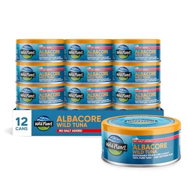 Wild Planet Wild Albacore Tuna, No Salt Added, Canned Tuna, Sustainably Wild-Caught, Non-GMO, Kosher 5 Ounce (Pack of 12), Packaging May Vary