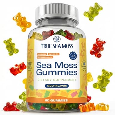 TrueSeaMoss Irish Sea Moss Gummies with Burdock Root & Bladderwrack – Formula for Adults & Kids – 60 Gummies (Packaging May Vary)