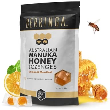 Berringa Australian Manuka Honey Lozenges, Lemon & Menthol, MGO 900+, 5.3 oz, 30 Count
