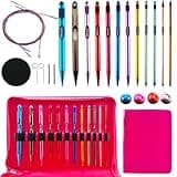 12 Size Tunisian Crochet Hook Set with Cable Aluminum Interchangeable Crochet Hooks Long Crochet Hook Inline Crochet Hooks 3mm-10mm,Comfortable to use/Lightweight