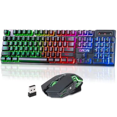 CHONCHOW Wireless Keyboard and Mouse Combo - 2.4G Rechargeable USB Rainbow LED Backlit Wireless Gaming Keyboard,Anti-ghosting Multimedia Keys Mechanical Feel for PC Laptops PS Xbox