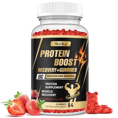 Hovika Whey Protein Gummies, 9g Protein per Serving, Easy to Take Snacks for Men & Women, Recovery + Supplement Gummies for Protein Boost, Muscle, Energy Support, Strawberry Flavor, 84 Gummies
