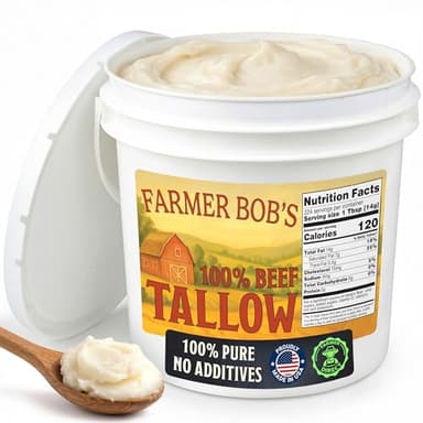 Farmer Bob's Beef Tallow for Cooking 7 lb Bucket - Pure Rendered Beef Fat - 400°F Smoke Point - Deep Frying, Grilling, Soap Making - Keto-Friendly, Paleo-Friendly - Carnivore Diet Friendly - USA Made
