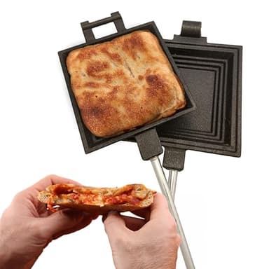Coghlan's Cast Iron Camp Cooker - Pre-Seasoned Pie Iron Sandwich Maker with Heat-Resistant, Removable Handles, Easy-to-Clean for Toasted Pies, Grilled Sandwiches, and Meats, For Campfire Cooking