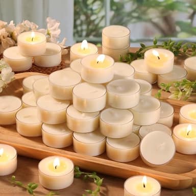 6 Hour Soy Tea Lights Candles 50 Pack, Unscented Long Burning Tea Lights Bulk, White Small Votives-Burn Clean, Non-Paraffin Soy Candles for Wedding Party Centerpiece,