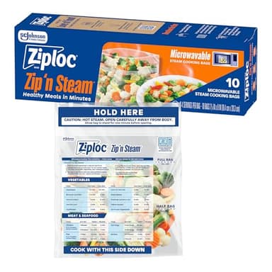Ziploc Zip 'n Steam Food Storage Cartons for Meal Prep, Healthy Meals in Minutes, Microwave Safe, 10 Count