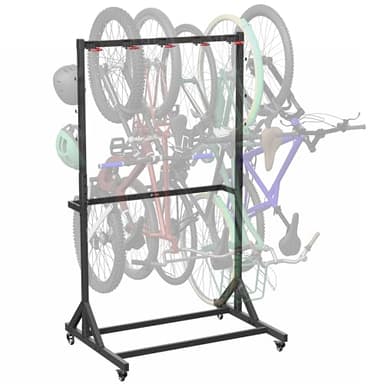 Life Finds Mobile Freestanding Vertical Bike Rack, Indoor Height Adjustable Bicycle Storage with Locking Casters, Fits 5 Bikes, LF-FBSR1