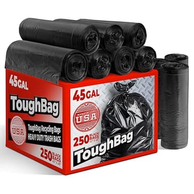 ToughBag 40-45 Gallon Trash Bags Heavy Duty (250 Count) | Black Garbage Bags | Made In USA
